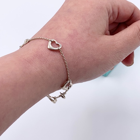 Authentic Tiffany & Co 925 Silver Elsa Peretti 5 Open Hearts Bracelet - Picture 8 of 9